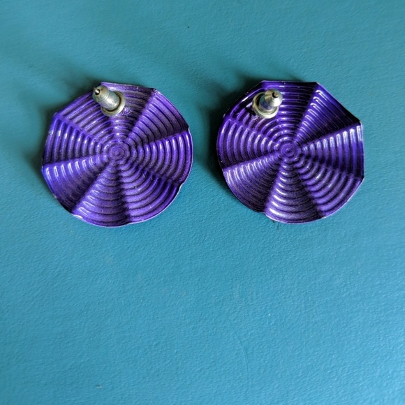 Vintage Purple Enamel Earrings - Picture 2 of 3